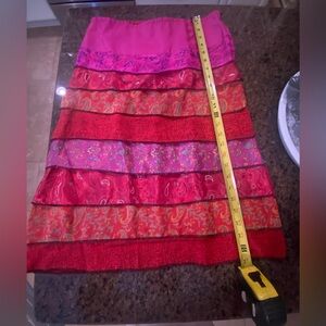 100% silk skirt made in India w/multi layered &sewn matching pattern side zipper